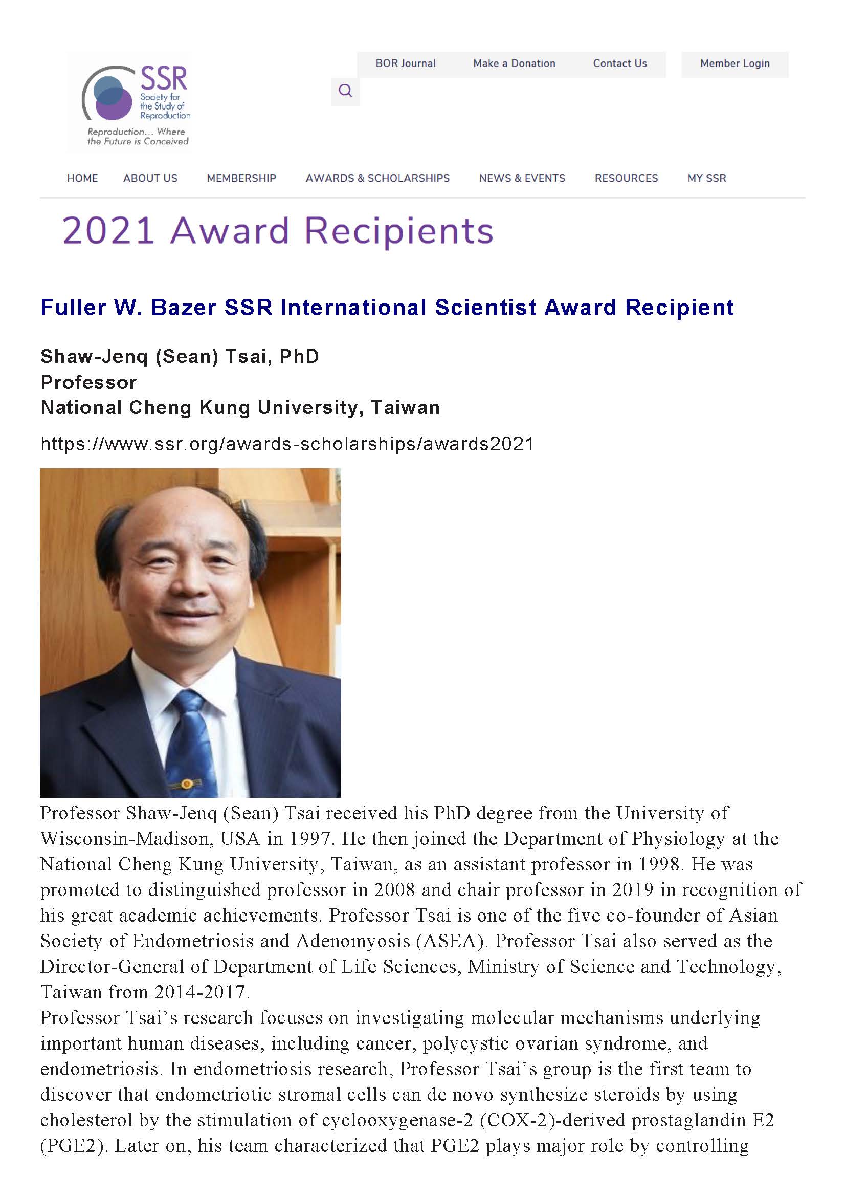 Fuller W. Bazer SSR International Scientist Award Recipient